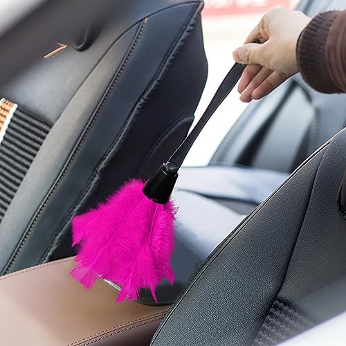 Image of Turkey Feather Dusters for Cleaning Home Blinds Kitchen car Office, Eco-Friendly Reusable (2 pcs Rose red)