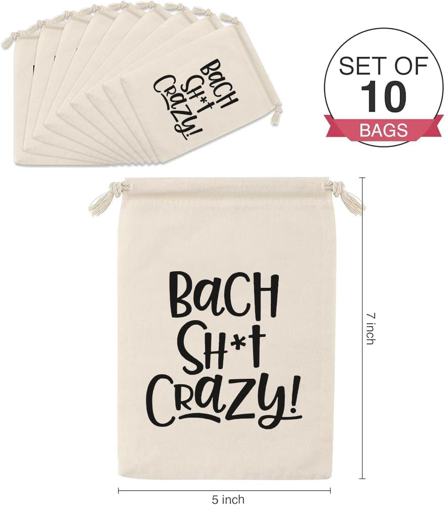 Pack of 10 Cotton Drawstring Party Favor Bags hangover kit bachelorette survival gift bag Bach sh* Crazy
