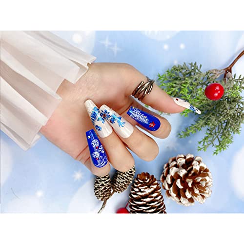9 Sheets Christmas Nail Art Sticker 3D Self-Adhesive Blue White Snowflake Christmas Tree Snowman Elk Glitter Decals Nail Art Decorations For Women Girls Kids #TOP5