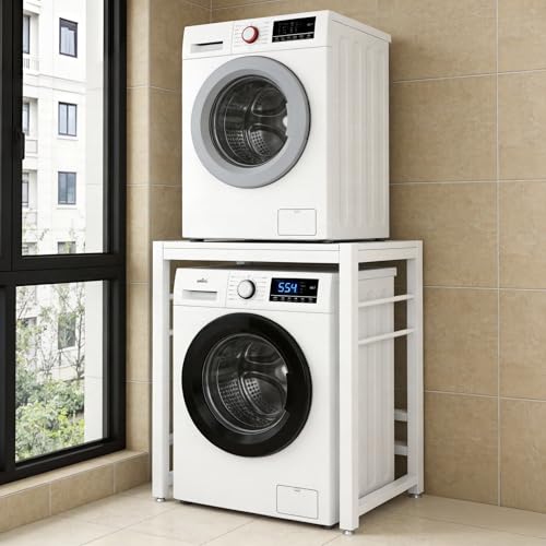 Washer Dryer Stand Over Washing Machine, 772 Lbs/350KG Heavy Duty Over Washer and Dryer Shelves, Washer Dryer Stacking Kit for Kitchens & Laundry Room (White)