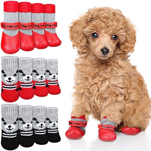 12 Pieces Dog Socks Non-Slip Pet Knit Socks and Dog Paw Protector Set Waterproof Pet Socks with Straps Rubber Sole Gripper Outdoor Dog Sock Boot for Hardwood Floor Small Medium Dog Cat (Large, Red) 12 Pieces Dog Socks Non-Slip Pet Knit Socks and Dog Paw Protector Set Waterproof Pet Socks with Straps Rubber Sole Gripper Outdoor Dog Sock Boot for Hardwood Floor Small Medium Dog Cat (Large, Red)