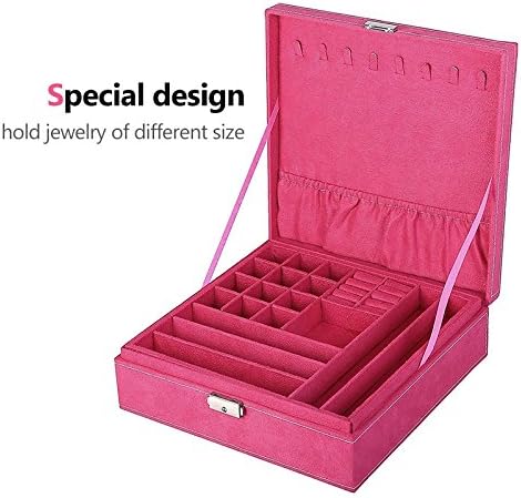 Opret Jewelry Organizer with Lock, Two-Layer Lint Jewelry Box Jewelry Storage Case for Girls and Women, Perfect Gift for Valentine's Day, Birthday and Anniversary