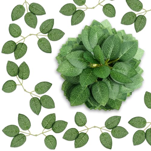 Jeffdad 50 Stück Künstliche Blätter Deko, Künstliche Grün Blätter Gefälschtes Grüne Bastelblätter Rosenblatt Gefälschten Blättern für Heimdekoration Party Hochzeit Garten Dekoration Hochzeitssträuße