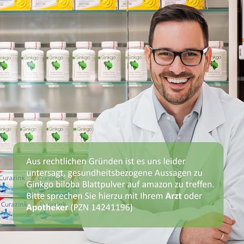Ginkgo biloba Blattpulver 420mg | aus der Apotheke | 120 Kapseln 4-Monatspackung | aus 8,4 mg 50:1 Extrakt | hochrein, made in Germany | hochdosiert, natürlich, vegan | Testsieger Note sehr gut.