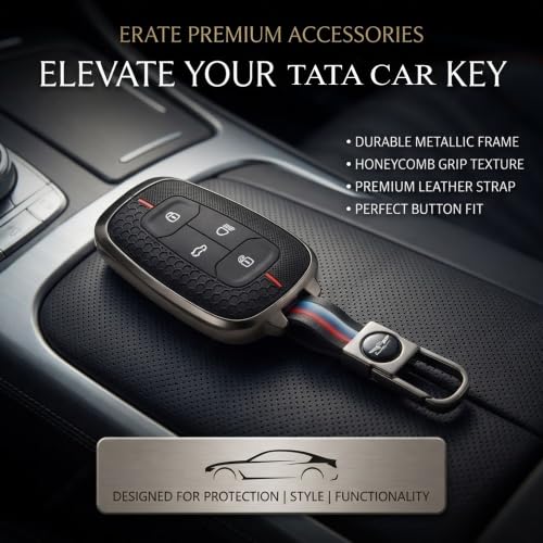 Image of Coll of Fest Luxury Metal Silicon Key Cover Compatible with Tata Nexon | Punch | Safari | Harrier | Altroz | Tigor EV | Tiago EV | Curvv | EV - 4 Button Smart Key Glow in the Dark