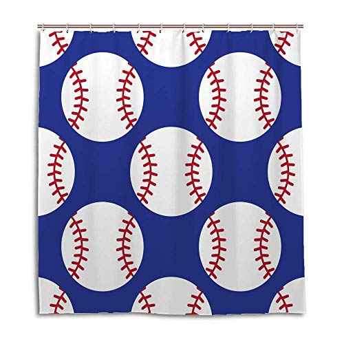 Rideau de douche bleu baseball rideau de bain lavable en polyester avec crochets