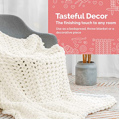 Throwstyle Chunky Knit Blanket, Breathable Throw Blankets, Versatile Chenille Throw Blanket, Blankets For Couch, Bed And More, Handwoven Full Size Blanket, 50 X 60 Inches, Cream/Ivory - Luxesafe #TOP7