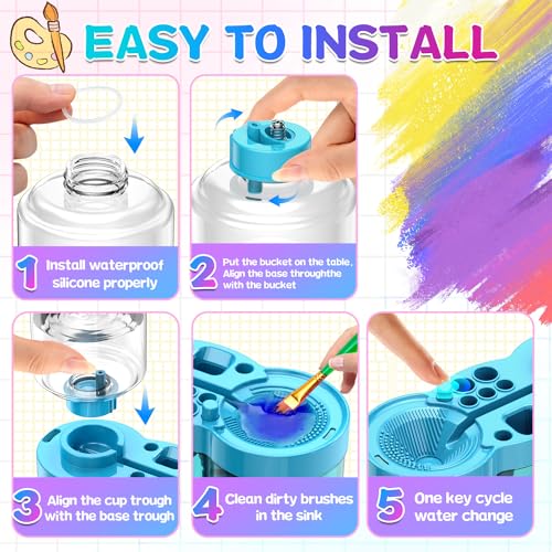 Image of Paint Brush Cleaner with Paint Tray, Upgraded 6-in-1 Painting Supplies with Drain and Brush Holder, Water Circulation Paint Brush Cleaner Tool for Acrylic, Watercolor, Water-Based Paints
