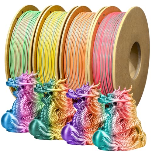 Image of Shiny Tricolor Silk PLA+ 3D Filament Bundle, Shiny Silk PLA+ Filament 1.75mm Fits Most 3D Printers, Smooth Multicolor Change, Multicolor PLA+ Filament for Decorations, 4 Spools 250g Each