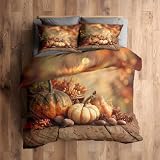 Générique Housse de Couette 220x240 Citrouille 2 Personnes, Parure de Lit Reversible Imprimé Citrouilles d'automne, Microfibre, 2 Taies d'oreiller 65x65, avec Fermeture Éclair AC877