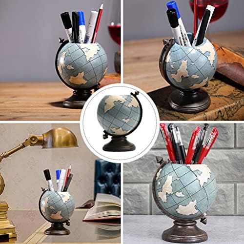 BESPORTBLE Globe Pen Pencil Holder Decorative Pen Cup Resin Vintage Pen Bucket Office Desk Accessories Organizer Makeup Brush Holder for Kids Students Gift Sky- blue