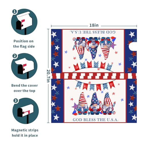 Image of American Patriotic Mailbox Covers Magnetic Standard Size 18 inchX21 inch American Flag Magnetic Mail Box Covers 4Th of July Holiday Mailbox Wraps Post Letter Box Cover for Garden Yard Outside
