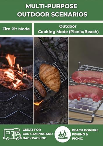 CAMPINGMOON Portable Camping Grill Fire Pit, A4 Size Foldable Stainless Steel Backpacking Grill, Campfire Stand for Solo Camping, Wood Burning, Outdoor Cooking, Carry Bag included,Solo-A4G - 4