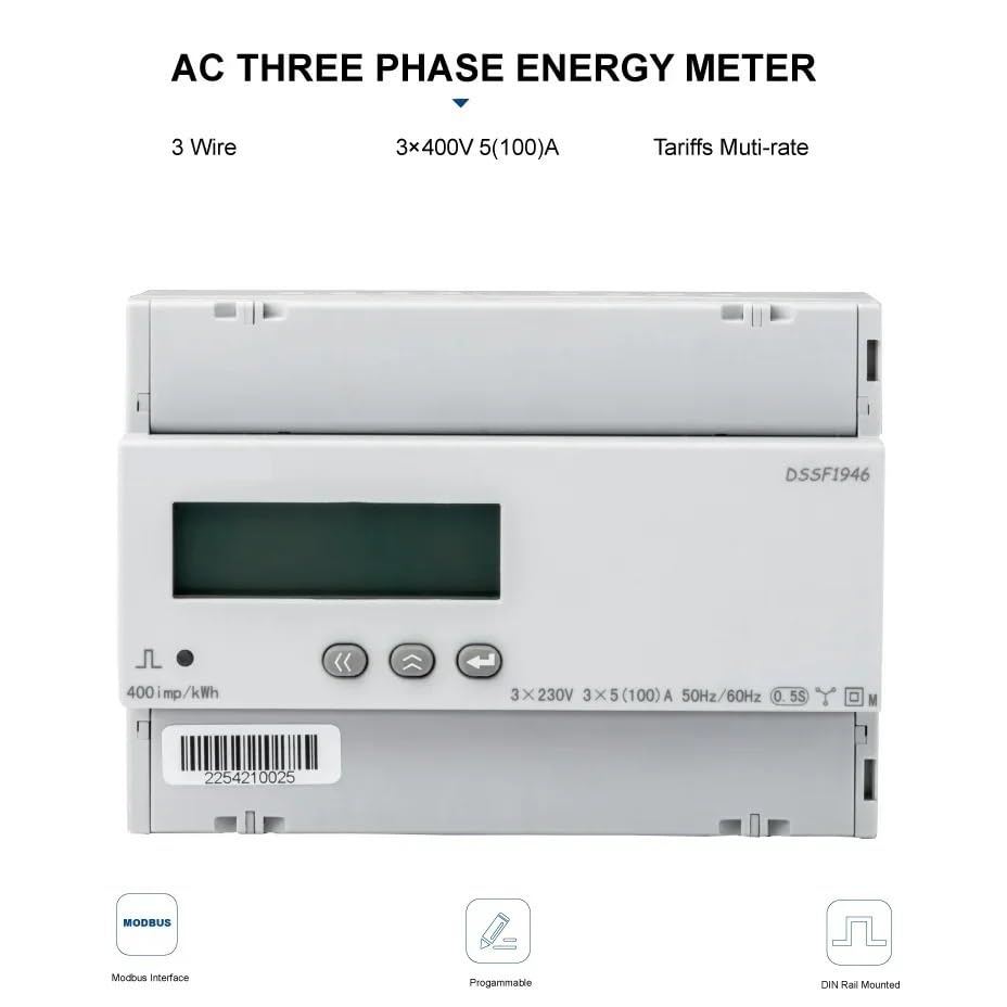 Multi-Rate Energy Power Kwh Meter, 3 Phase RS485 Modbus Din Rail Digital LCD Multimeter, Electricity Consuption DSSF1946(Input via CT)