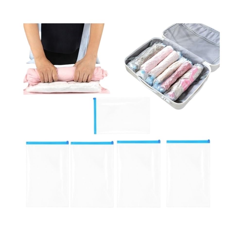 1-8pc Roll Up Space Saver Travel Storage Bags Travel Accessories Compression Bag For Packing & Clothes, No Pump Or Vacuum Needed(5pcs,50x70cm)