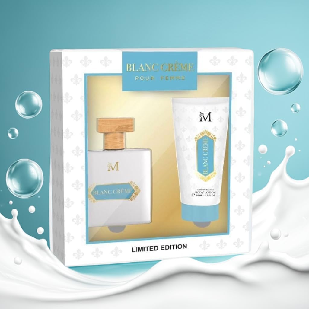 Blanc Crème Cofanetto Profumo EDP 50ml + Crema Corpo 50ml 3 CONFEZIONI - Latte, Vaniglia, Caramello & Biscotto - Idea Regalo Donna - Set Profumazione Corpo e Fragranza Gourmand