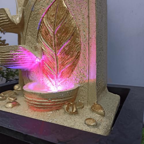 Image of Decorative Water Fountain for Home Decor, Office, Indoor & Outdoor, Garden, Puja Room, Vaastu, Reception, Spa, Gifting. (Gold Leaf Diya)