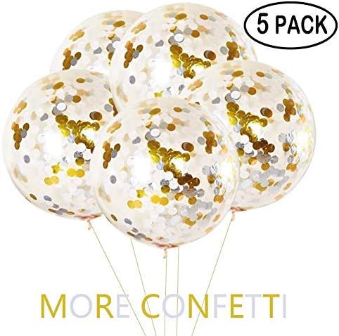 NAISEN 36" Jumbo Confetti Balloons 5 Pack, Clear Balloons with Gold & Silver Confetti Giant Balloons Glitter Balloons for Party Decorations & Wedding Decorations