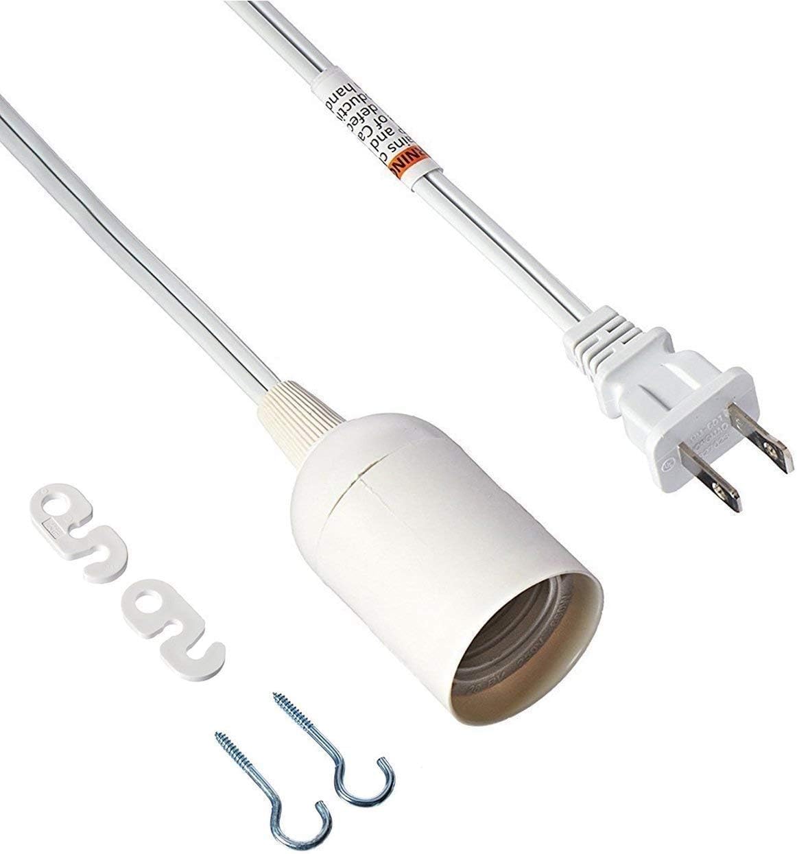 Simple Deluxe 20 Feet Lamp Cord Extension Pendant Light Hanging Lantern E26 Socket (No Bulb Included), White