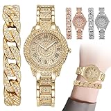 YAMAGW【爆売れ中!】腕時計 メンズ レディース ゴールド ローマ アナログ カレンダー 防水 キラキラ カジュアル ビジネス ステンレスベルト メンズウォッチ - 父の日 バレンタインデー クリスマス プレゼント