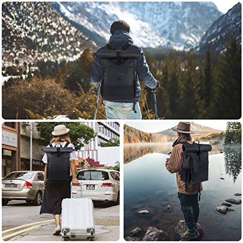 RJEU Laptoprugzak voor 17 inch, rolltop rugzak, heren dames, laptoptas voor school, studie, reizen, schoolrugzak (zwart, 26 liter) - Image 8