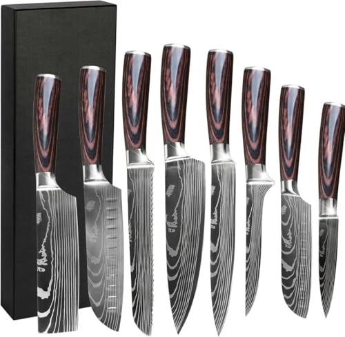 Gustrug 8 Pièces Couteau Cuisine Couteaux de Cuisine Ultra Sharp en Acier Inoxydable, Couteaux...