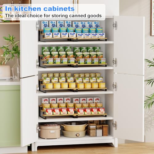 3-Tier-Expandable-Bamboo-Iron-Can-Organizer-Holds-30-Cans-Black-Adjustable-Pantry-Can-Storage-Rack-Cabinet-Food-Can-Shelf-Easy-Access-Holder-for-Canned-Goods-Assembly-Required-Black