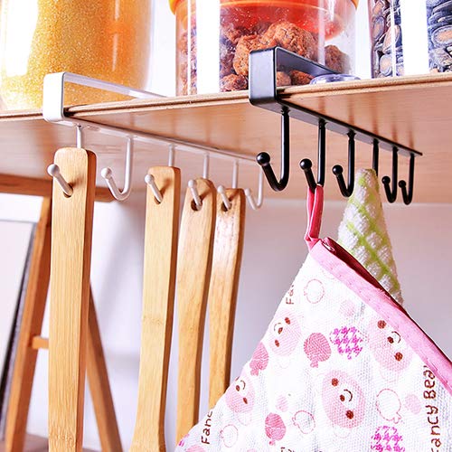 Shbaizoy 2Pcs Utensil Racks Under Cabinet,Nail Free Adhesive Kitchen Utensils Hanging Hooks For Kitchen Utensils/Tools/Pot/Towel/Knife/Ties Belts/Scarf/Keys Storage/Cups(Black) #TOP1