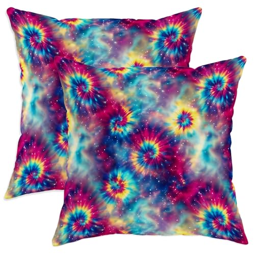 Image of 2 Pack Tie Dye Printed Cushion Covers, Washable Soft Velvet Boho Cushion Covers for Living Room Apartment Bed Sofa Summer Decor, Multicolor (18, 18, 18, 18, 18, 20, 20, 20, 20, 20