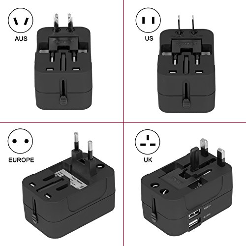 Travel Adapter, Amoner Worldwide All in One Universal Power Wall Charger AC Power Plug Adapter with Dual USB Charging Ports for USA EU UK AUS Cell Phone Laptop - Thumbnail 4