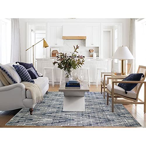 Shahbanu Rugs Blue Pure Silk And Textured Wool Square Zigzag With Graph Design Rug (10'0" X 10'0") #TOP1