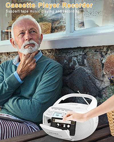 Cd Cassette Boombox Player Combo With Bluetooth,Am Fm Radio,Sunoony Remote Control With Dual Speakers,Tape Recording,Aux/Usb Drive,Ac/Dc Powered,Lcd Display,Headphone Jack For Home,Kids,Seniors,Gift #TOP2