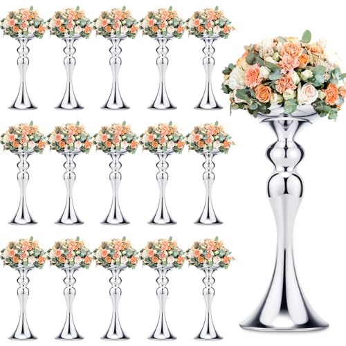 Sadnyy 16 Pcs Metal Flower Arrangements Stand Metal Wedding Centerpiece Stand Tall Table Decor Flower Vase for Wedding Reception Centerpieces Event Party Hotel Home Decor(12.6 Inch Silver)