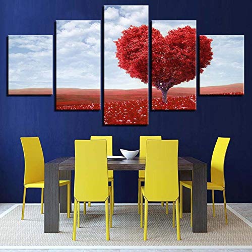 Tableau mural 5 pièces coeur d'arbre pour salon - 4