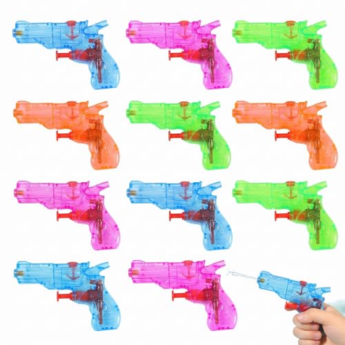 12 Pezzi Min Pistole ad Acqua per Bambini, Pistola Acqua Trasparente per Adatto Giochi D'acqua Estivi Spiaggia Piscina Giardino, Feste di Compleanno, Regalini di Fine Festa, Giochi Estivi all'Aperto
