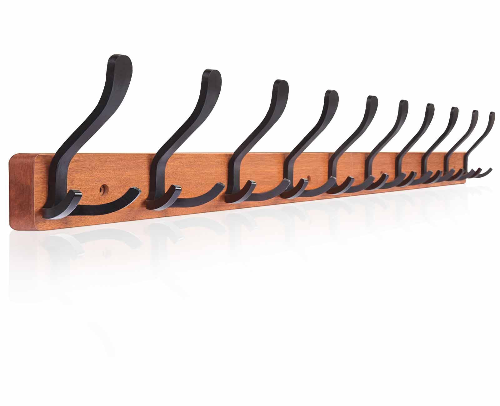 Coat Rack Wall Mounted 33.5'' Wall Hooks Rack with 10 Triple Hooks Brown Wooden Wall Coat Rack for Bathroom Living Room Entryway Coat Hats Clothes