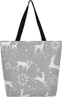 Sacola de lona para mulheres Natal animal veado sacolas grandes para homens com bolsos sacolas de compras resistentes sacolas de compras reutilizáveis, bolsa de ombro casual para escola, trabalho, praia, Multicor