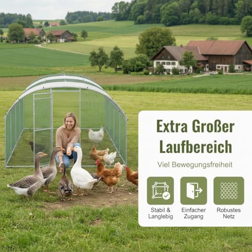 YRHome 3x2x2m Freilaufgehege Hühnerstall Haustierkäfig aus Metall Geflügelstall Hühnerhaus Bogenform Design mit Sonnenschutzdach Winterfest für Hühnerkäfig Haustierkäfig Vogelkäfig Kleintiere