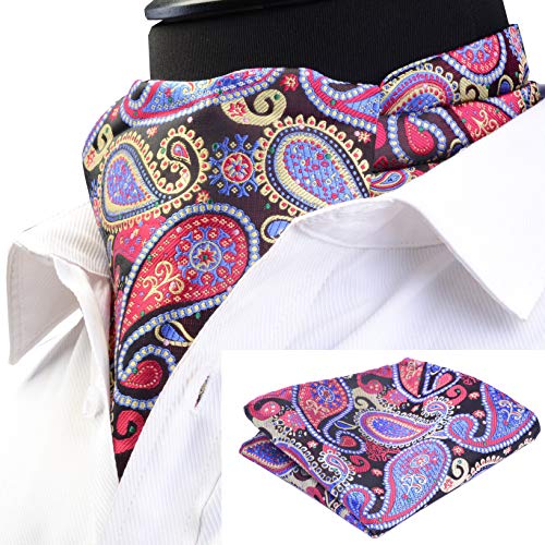 GUSLESON Men's Ascot Paisley Necktie Floral Jacquard Woven Gift Cravat Tie and Pocket Square Set (0603-07) - Thumbnail 2