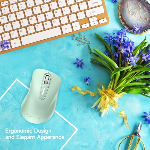 Image of memzuoix 2.4G Wireless Mouse, 1400 DPI Computer Mice USB Receiver, Portable Wireless USB Mouse Battery Powered Cordless Mice for Laptop, PC, Desktop, 5 Buttons (Light Green)