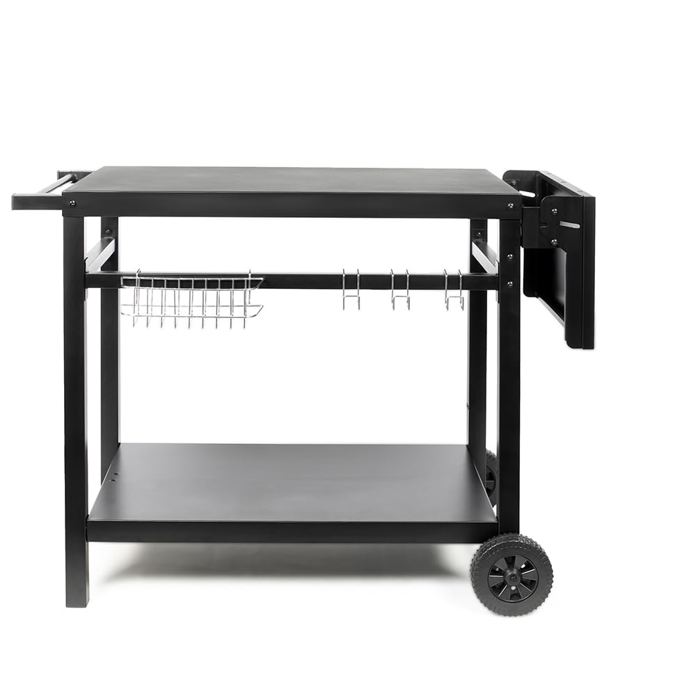Livoo - Desserte pour plancha avec Tablette Rabattable GS170N - pour 2 à 4 brûleurs, Plateau 85 à 115 cm x 50cm, Hauteur 81cm, Accessoires Inclus, Noir