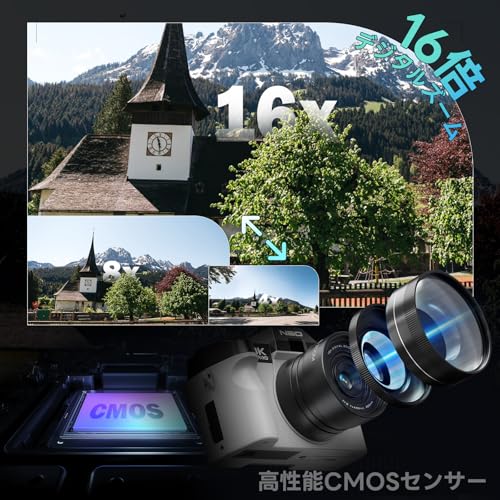 NBD 8K 6400万画素 デジタルカメラ【Wi-Fiとアプリ制御】16倍ズーム 一眼レフカメラ 180°フリップスクリーン | オートフォーカス·手ぶれ補正 |マクロ+広角レンズ＆ウェブカメラ機能 | 64GB TFカード＆2個のバッテリー付属 (ホワイト)