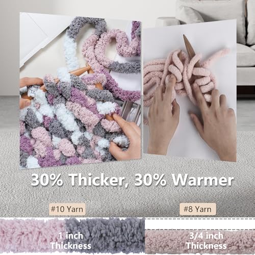 Image of Cozyful Chunky Yarn for Hand Knitting - #10 Chunky Chenille Blanket Yarn, Jumbo Big Thick Chunky Yarns for Crocheting, Tie Dye Bulky Knit Yarns, 8 Skein (20 yds 8 oz Each Skein), Purple & Grey & Sky