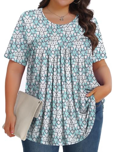 Image of Tencede Womens Plus Size Tops Tunic Short Sleeve Crew Neck Shirts Casual Soft Blouse 1X-5X