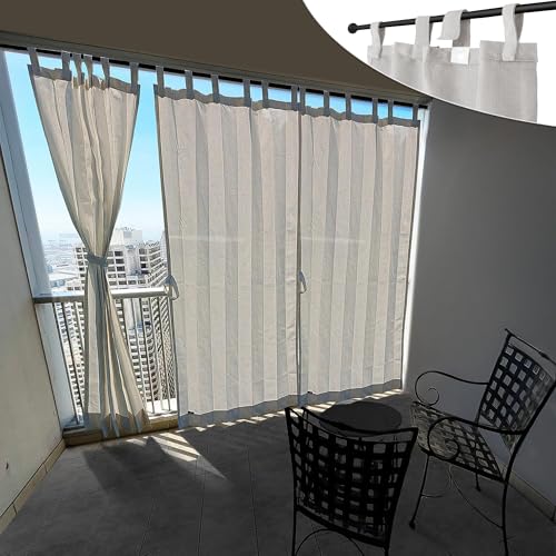 Image of HIPPO Outdoor Balcony Sun, UV & Dust Protection Curtain HDPE Light Filtering 160 GSM Tab-Top Loop with Decorative Button Curtains for Home, Garden, Varanda, Hotel (Sand-White, 3FTX4.5FT, 2 PC)