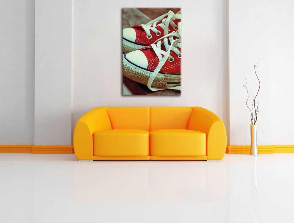 Red Converse Chucks, Formato: 120 x 80 cm su tela, XXL immagini giganti già incorniciate con cornice, stampa artistica da parete con cornice, più conveniente di dipinti o pittura a olio, nessun poster