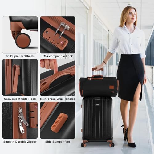 Image of Hoteel luggage Sets 3 Piece Carry on Luaagae Suitcases with Spinner Whells & TSA Lock(4-YEAR WARRANTY), Carry on Suitcase ABS Hard Shell Lightweight Travel Suitcases(20in /24in /28in, Black)