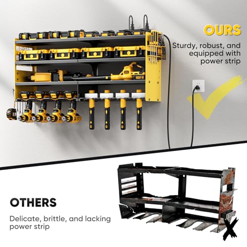 Image of POKIPO Large Power Tool Organizer Wall Mount with Charging Station,4 Layer Heavy Duty Metal Storage Rack Loads 600lbs with 8 Cordless Drill Holder,Battery Utility Rack Gift for Garage workshops Room