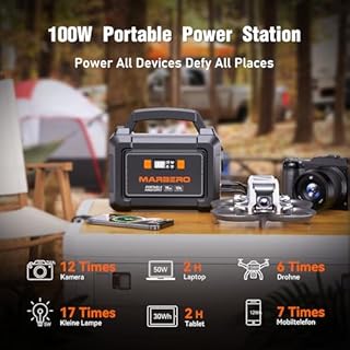 MARBERO Portable Power Station 26,400mAh Large Battery Pack 100W(150W Peak) Power Bank with Plug Socket 220V 98Wh Generator LED Light for Outdoor Adventure RV Trip Home Blackout Emergency