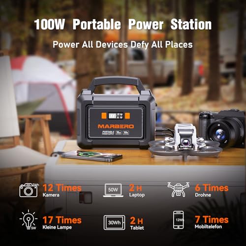 MARBERO Portable Power Station 26,400mAh Large Battery Pack 100W(150W Peak) Power Bank with Plug Socket 220V 98Wh Generator LED Light for Outdoor Adventure RV Trip Home Blackout Emergency - Image 2